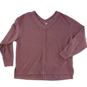 Anrabess Mauve Ribbed V-Neck Oversized Top Size Medium